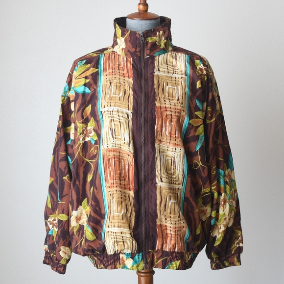 Vintage Jackets & Blazers - Vintage Floral & Geometric Print Windbreaker